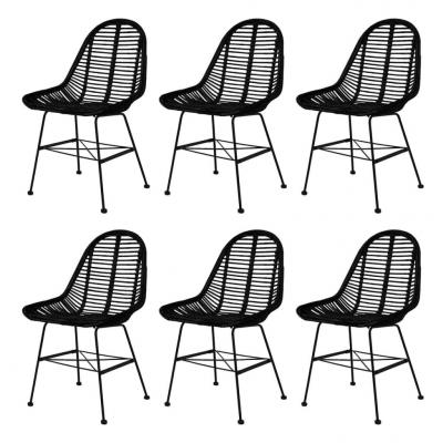 Emaga vidaxl krzesła stołowe, 6 szt., czarne, naturalny rattan