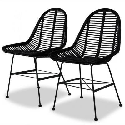 Emaga vidaxl krzesła stołowe, 2 szt., czarne, naturalny rattan