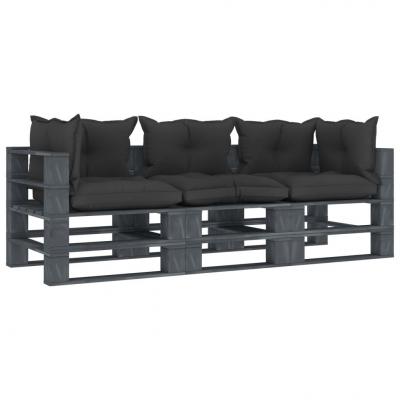 Emaga vidaxl ogrodowa sofa 3-osobowa z palet, z czarnymi poduszkami, drewno