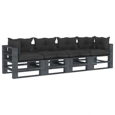 Emaga vidaxl ogrodowa sofa 4-osobowa z palet, z czarnymi poduszkami, drewno