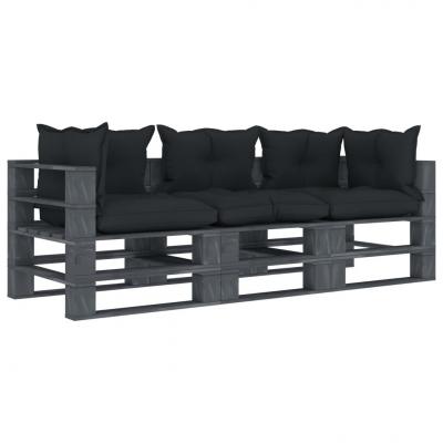 Emaga vidaxl ogrodowa sofa 3-osobowa z palet, antracytowe poduszki, drewno