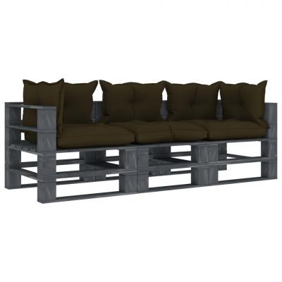 Emaga vidaxl ogrodowa sofa 3-osobowa z palet, z poduszkami taupe, drewniana