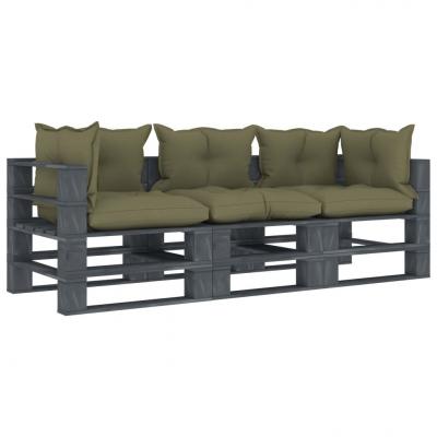 Emaga vidaxl ogrodowa sofa 3-osobowa z palet, z beżowymi poduszkami