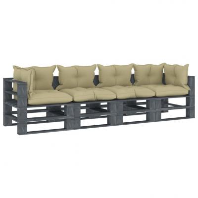 Emaga vidaxl ogrodowa sofa 4-osobowa z palet, z kremowymi poduszkami, drewno