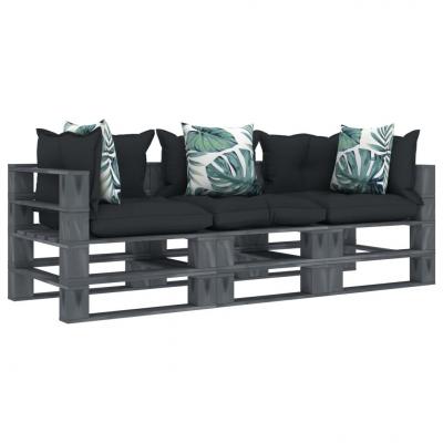 Emaga vidaxl ogrodowa sofa 3-osobowa z palet, poduszki w 2 kolorach, drewno