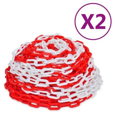 Emaga vidaxl łańcuchy ostrzegawcze, 2 szt., czerwono-białe, plastikowe, 30 m