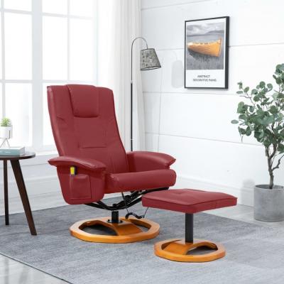 Emaga vidaxl fotel masujący z podnóżkiem, winna czerwień, sztuczna skóra
