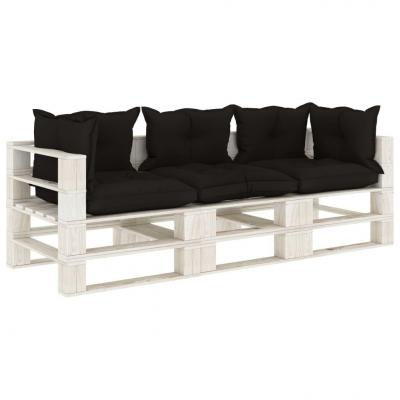 Emaga vidaxl ogrodowa sofa 3-osobowa z palet, z czarnymi poduszkami, drewno