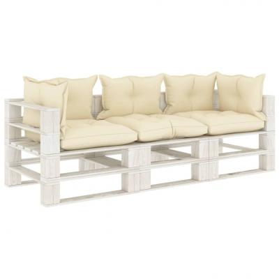 Emaga vidaxl ogrodowa sofa 3-osobowa z palet, z kremowymi poduszkami, drewno
