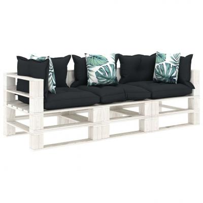 Emaga vidaxl ogrodowa sofa 3-osobowa z palet, poduszki w 2 kolorach, drewno
