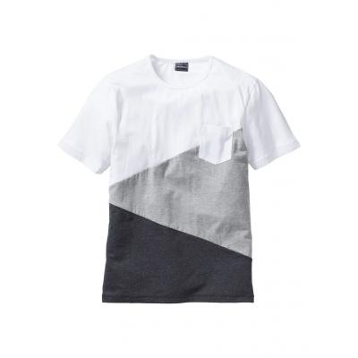 T-shirt slim fit bonprix biało-szary melanż-antracytowy melanż