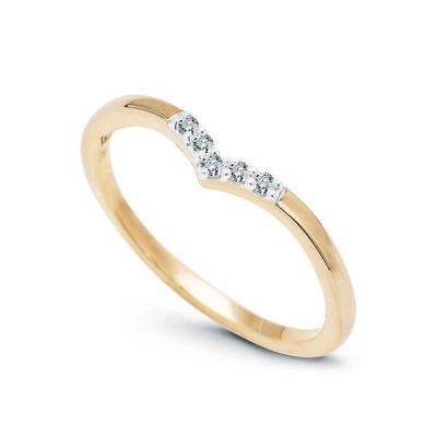 Staviori pierścionek. 5 diamentów, szlif brylantowy, masa 0,05 ct., barwa h, czystość i1. żółte złoto 0,585.