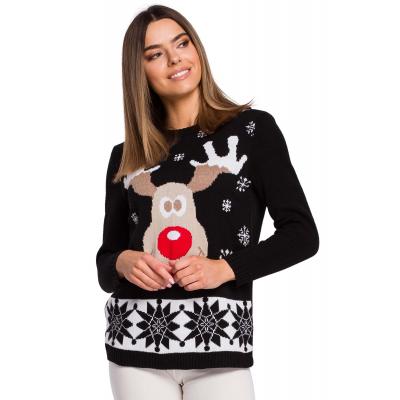 Czarny świąteczny sweter z reniferem