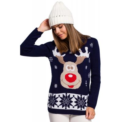 Granatowy świąteczny sweter z reniferem