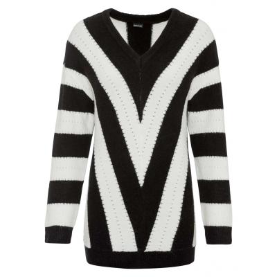 Sweter w paski bonprix czarno-biel wełny w paski
