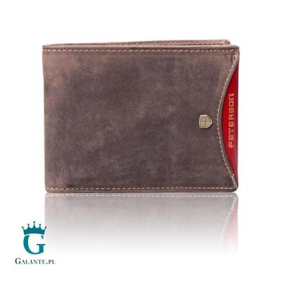 Kompaktowy portfel męski peterson 347.01 nubuk brown & red z rfid