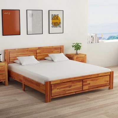 Emaga vidaxl rama łóżka i 2 szafki nocne, lite drewno akacjowe, 160 x 200 cm