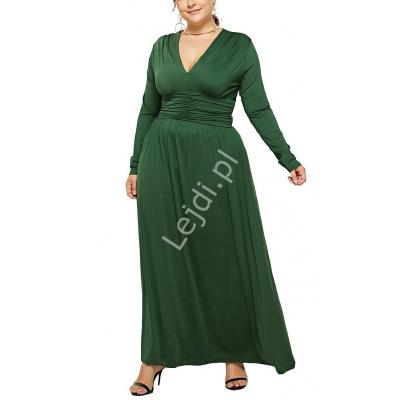Butelkowo zielona elastyczna sukienka z drapowanym pasem 1091