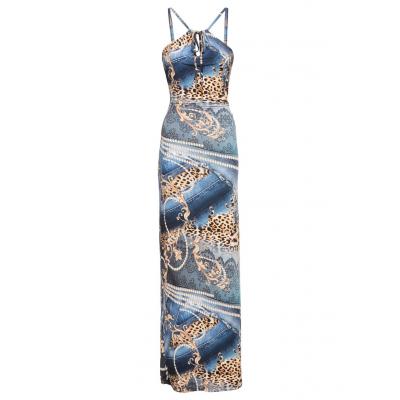 Długa sukienka z nadrukiem z motywem leopardów bonprix niebieski - leopard