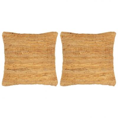 Emaga vidaxl poduszki chindi, 2 szt, jasnobrązowe, 45x45 cm, skóra i bawełna
