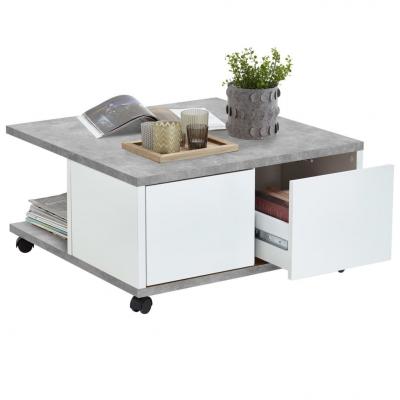 Emaga fmd mobilny stolik kawowy, 70x70x35,5 cm, betonowy i błyszcząca biel