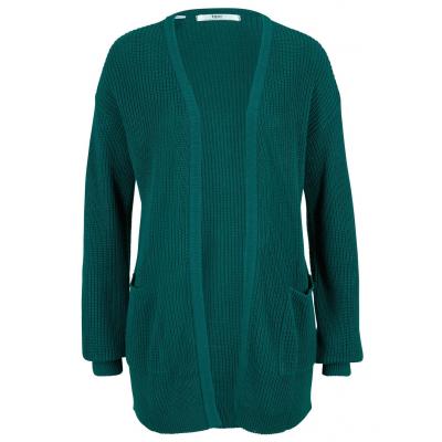 Sweter bez zapięcia w prążek, z kieszeniami bonprix głęboki zielony