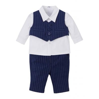 Koszula niemowlęca + kamizelka + spodnie (3 części) bonprix ciemnoniebiesko-biały
