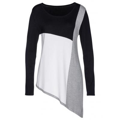 Długi sweter bonprix czarno-jasnoszary melanż - biały w graficzny wzór