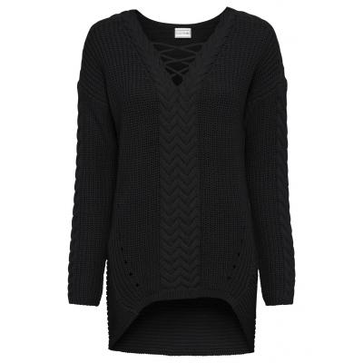 Sweter we wzór w warkocze bonprix czarny