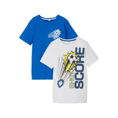 T-shirt chłopięcy (2 szt.), bawełna organiczna bonprix lazurowy niebieski - biały