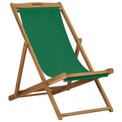 Emaga vidaxl składany leżak plażowy, lite drewno tekowe, zielony