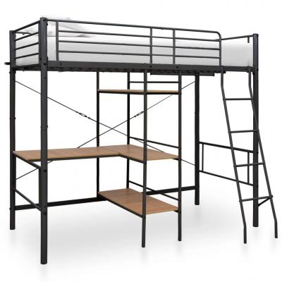 Emaga vidaxl rama łóżka piętrowego z biurkiem, czarna, metalowa, 90 x 200 cm