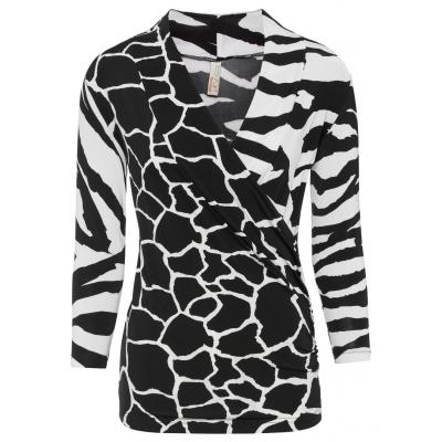 Shirt wzorzysty bonprix czarno-biel wełny w paski zebry