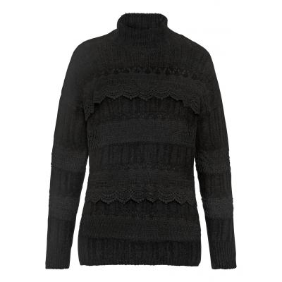 Sweter z koronką bonprix czarny