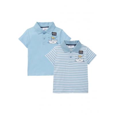 Shirt polo niemowlęcy (2 szt.), bawełna organiczna bonprix jasnoniebieski + jasnoniebiesko-biały w paski