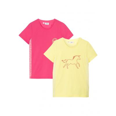 Shirt sportowy dziewczęcy (2 szt.) bonprix różowy + kremowa limonka