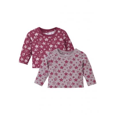 Shirt niemowlęcy z długim rękawem (2 szt.), bawełna organiczna bonprix jeżynowo-jasnoszary melanż z nadrukiem