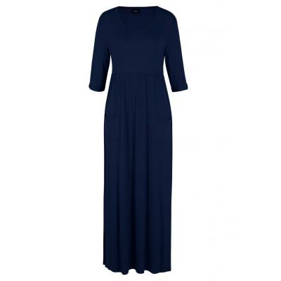 Długa sukienka ze stretchem z okrągłym dekoltem bonprix ciemnoniebieski