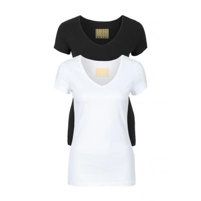 T-shirt damski z dekoltem w serek (2 szt.) bonprix biały + czarny