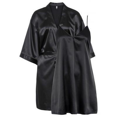 Szlafrok kimono + koszulka nocna (kompl. 2-częściowy) bonprix czarny