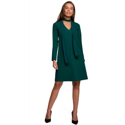Trapezowa sukienka z szyfonowym szalem  - zielona