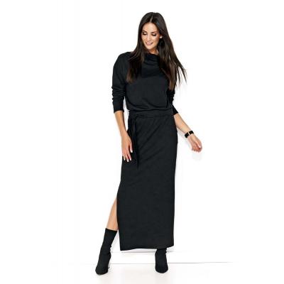 Czarna komfortowa maxi sukienka z paskiem