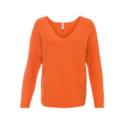 Sweter z dekoltem w serek bonprix pomarańczowy
