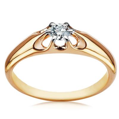 Staviori pierścionek. 1 diament, szlif brylantowy, masa 0,14 ct., barwa h, czystość si2. żółte złoto 0,585.