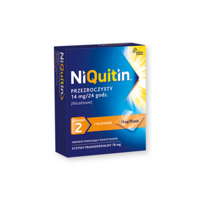Niquitin przezroczysty, 14 mg/24 h, system transdermalny 78 mg, stopień 2, plastry, 7 szt., KRÓTKA DATA