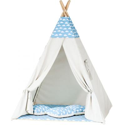 Namiot tipi dla dzieci, bawełna, niebieski, chmurki