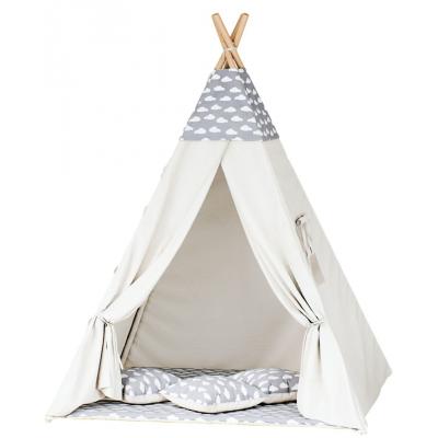 Namiot tipi dla dzieci, bawełna, szary, chmurki