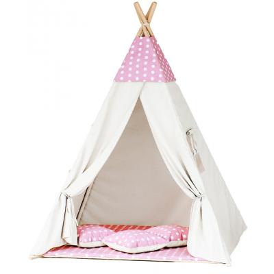 Namiot tipi dla dzieci, bawełna, różowy, grochy
