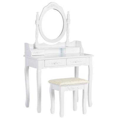 Toaletka kosmetyczna, biurko, duże lustro, stołek, biała, 142 cm