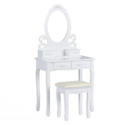 Duża toaletka kosmetyczna, biurko, lustro, stołek, biała, 139 cm